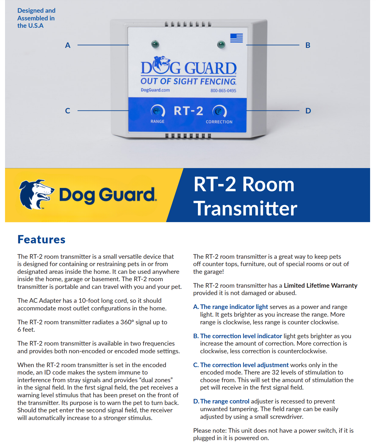Room Transmitter RT-2 (Indoor Pet Containment or Avoid Area Solutions)